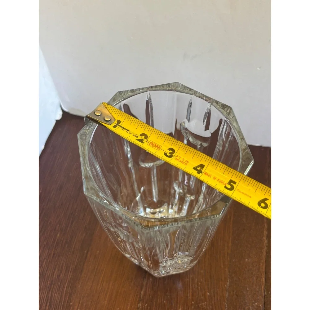 Heavy Clear Lead Crystal Vase Paneled‎ Vertical Ribbed Octagonal Base 10 Inch